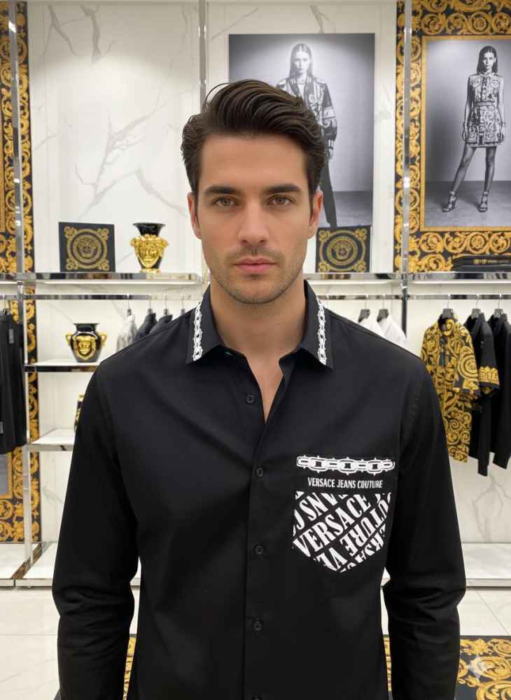 Versace Black Premium Quality Cotton Shirt-thumb-3