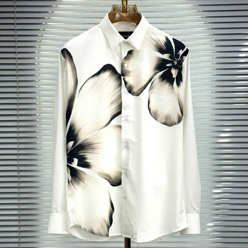 Emporio Armani Flower Print White Premium Stretchable Shirt-thumb-0