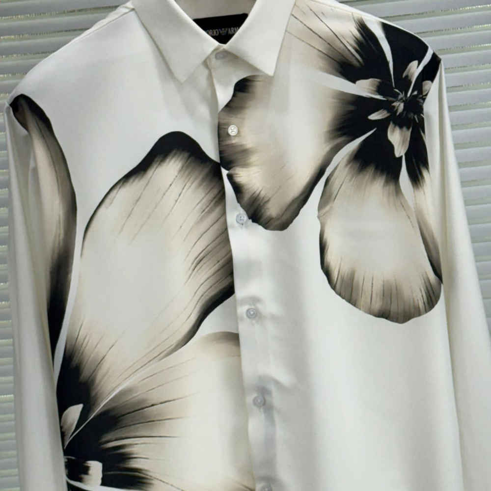 Emporio Armani Flower Print White Premium Stretchable Shirt-thumb-1