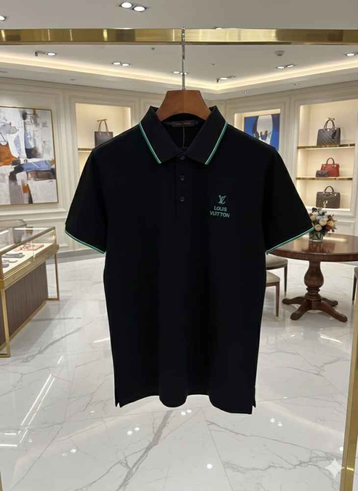 Louis Vuitton Black Embroidery Logo Premium T-shirt-1