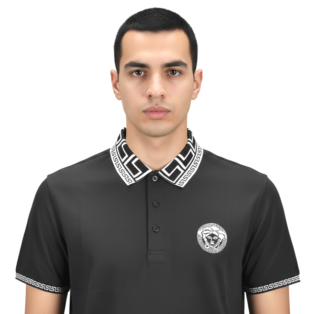 Versace Embroidered logo Black Premium Polo T-shirt-3