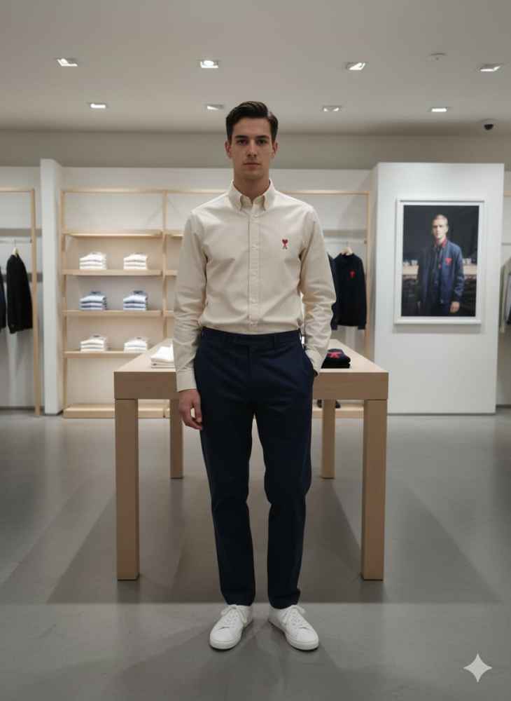 Ami Paris Heart Logo Cream Striped Shirt-1