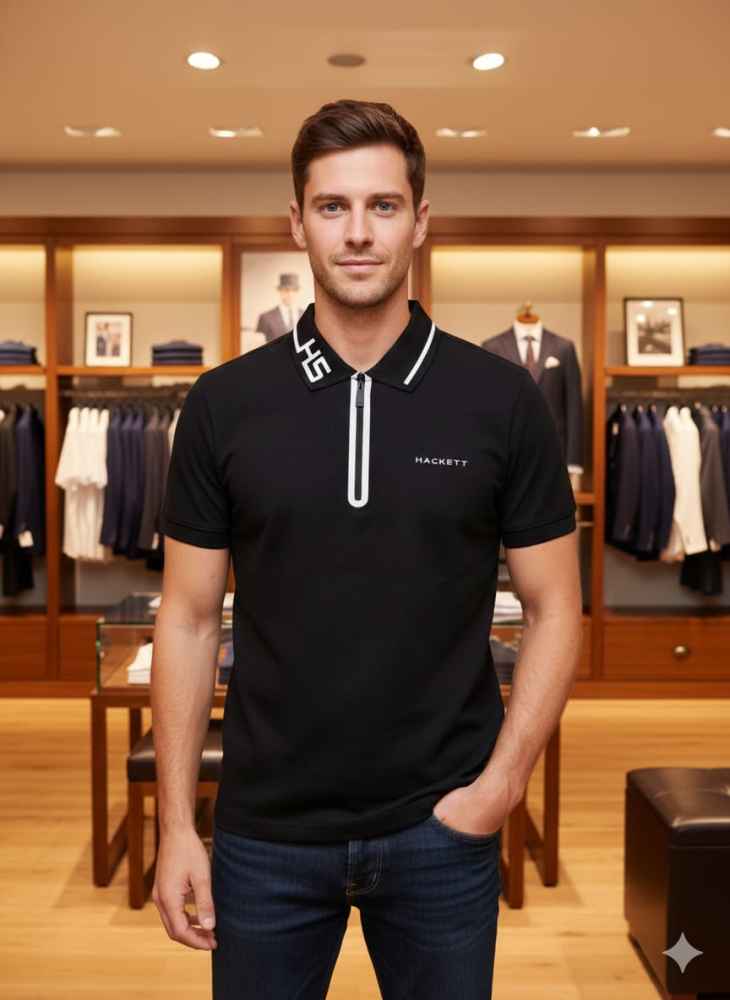 Hackett Black Premium Quality Polo T-shirt-thumb-0