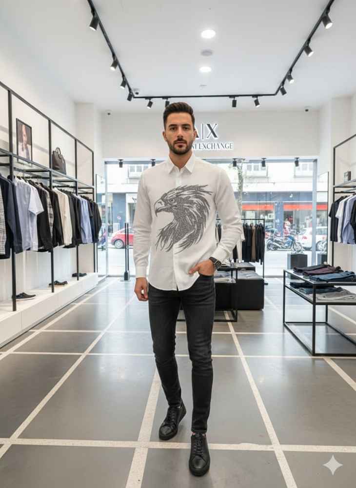 Armani Exchange White Premium Eagle Printed Quality Shirt-thumb-0