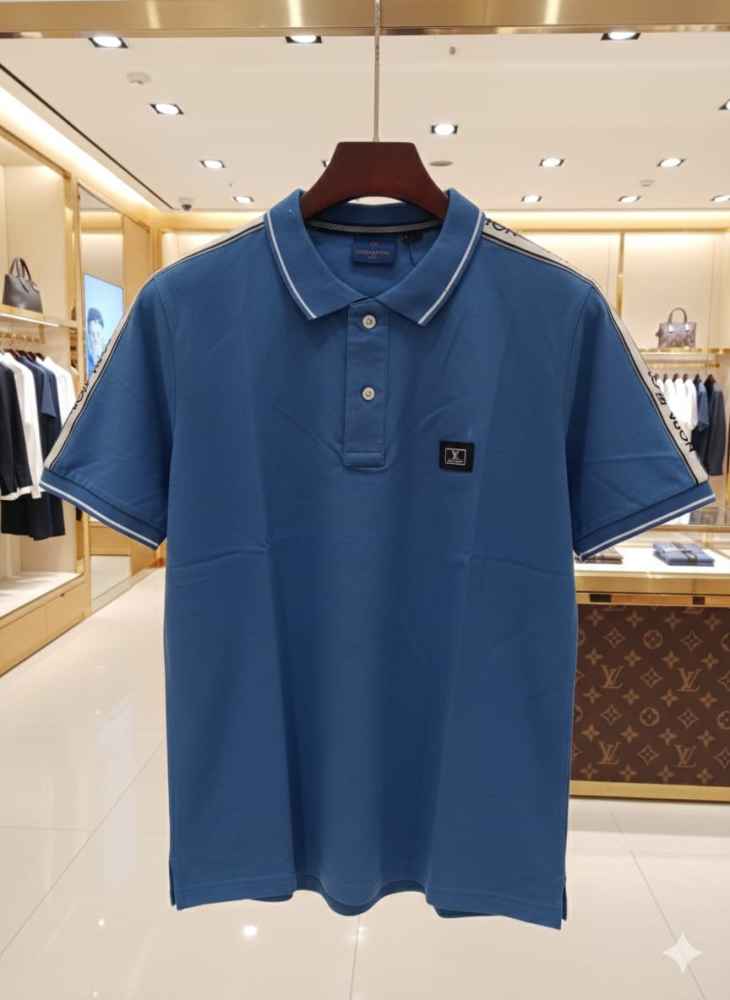 Louis Vuitton Blue Embroidery Logo Premium T-shirt-thumb-3