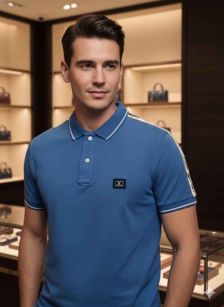 Louis Vuitton Blue Embroidery Logo Premium T-shirt-thumb-1