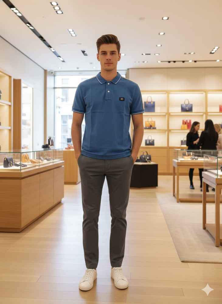 Louis Vuitton Blue Embroidery Logo Premium T-shirt-thumb-0