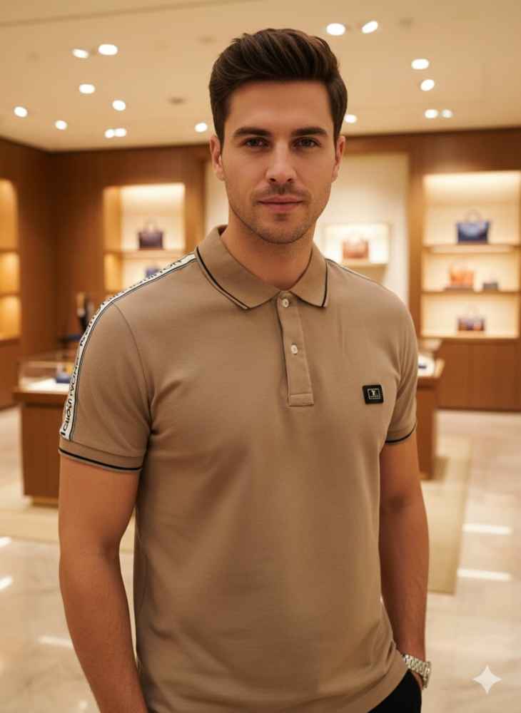 Louis Vuitton Brown Embroidery Logo Premium T-shirt-thumb-1