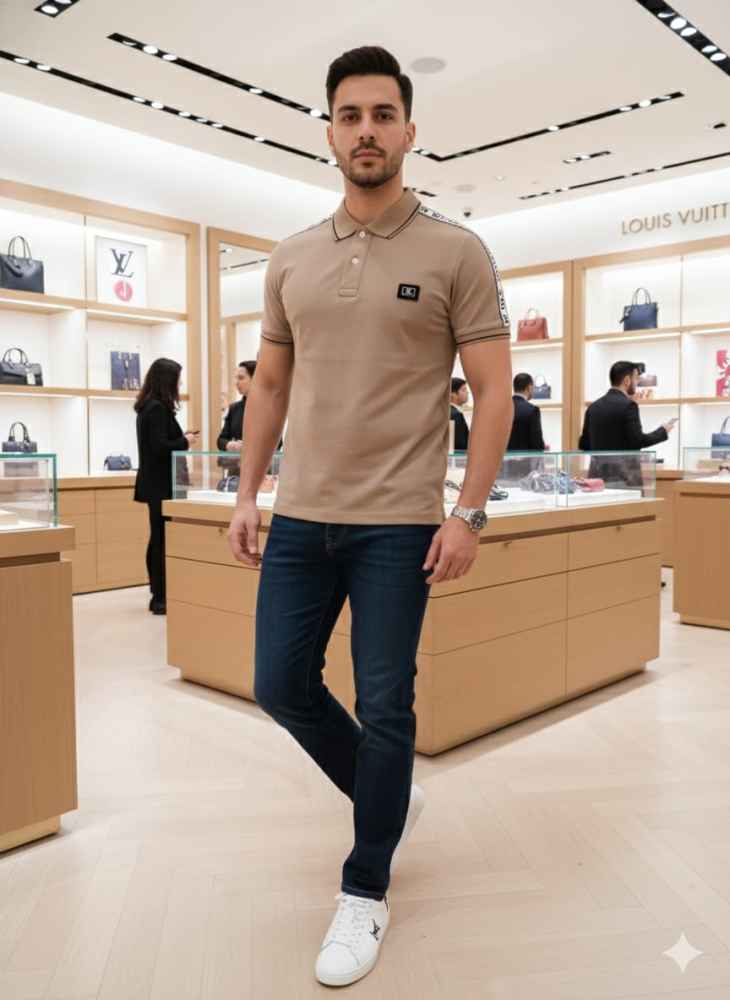 Louis Vuitton Brown Embroidery Logo Premium T-shirt-thumb-0