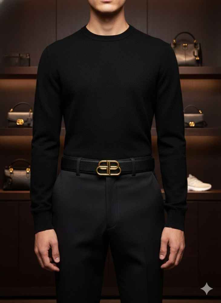 Balenciaga Black Premium Quality Leather Belt-thumb-2