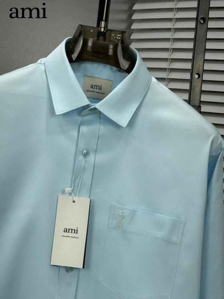 Ami Paris Heart Logo skyblue Striped Shirt-1