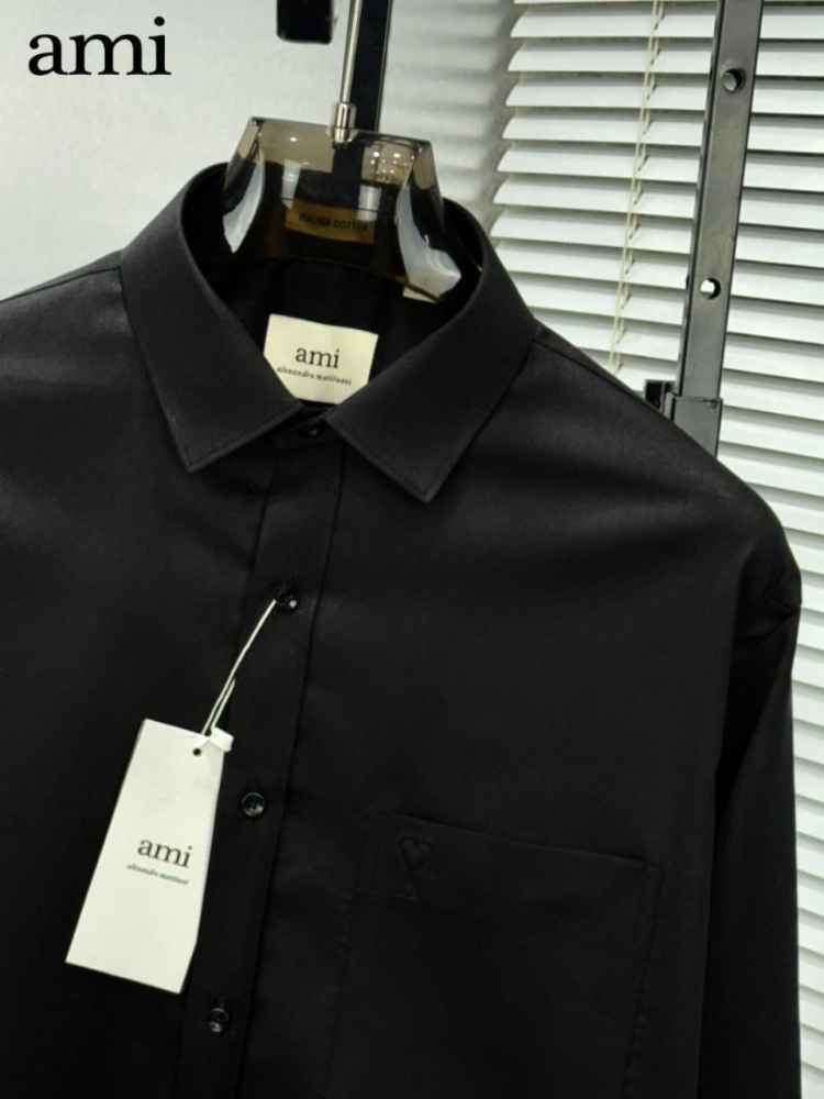 Ami Paris Heart Logo Black Striped Shirt-1