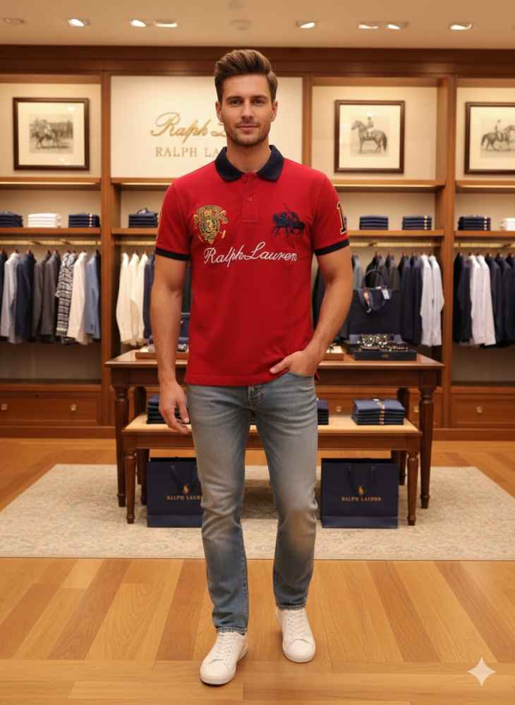 Ralph Lauren Red Premium Collar T-shirt-thumb-1