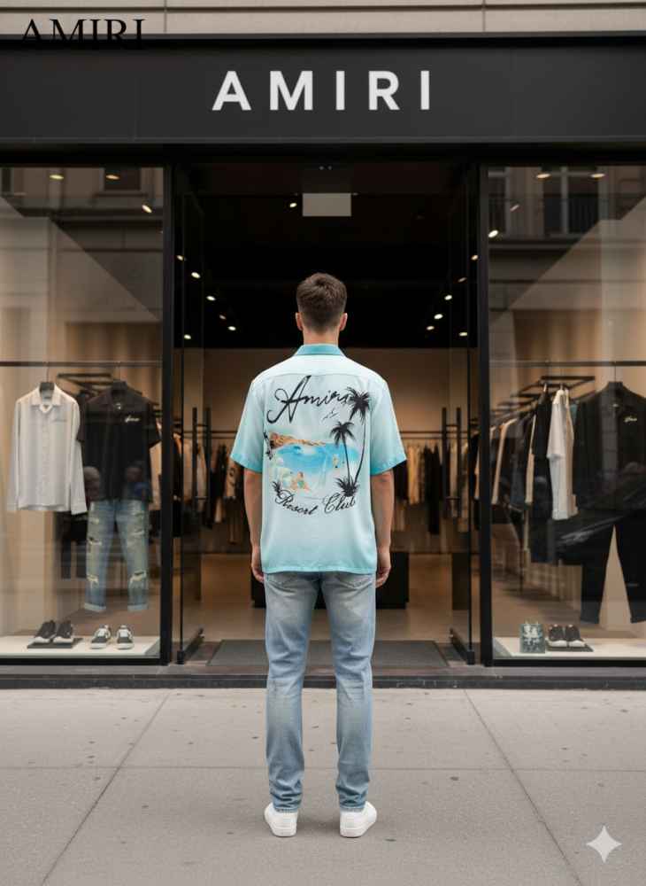 Amiri Blue Premium Quality Short Sleeve Shirt-1