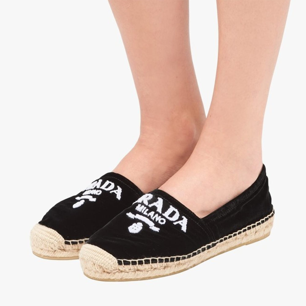 Prada Velvet Black Straw Shoes-4