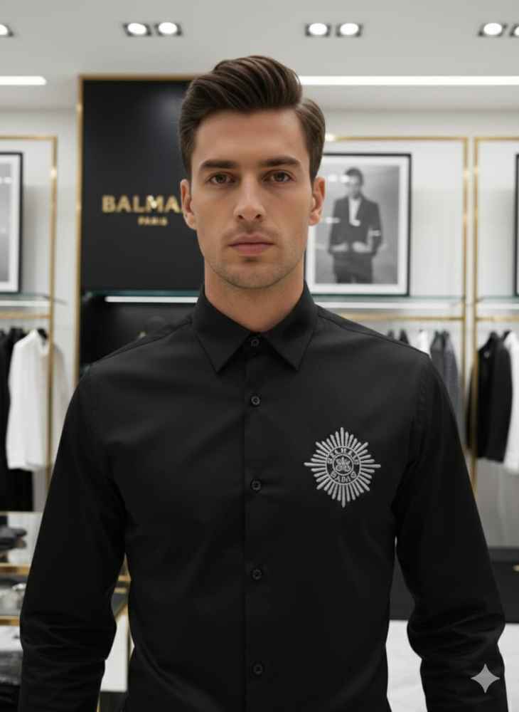 Balmain Embroidered Black Premium Cotton Shirt-thumb-1