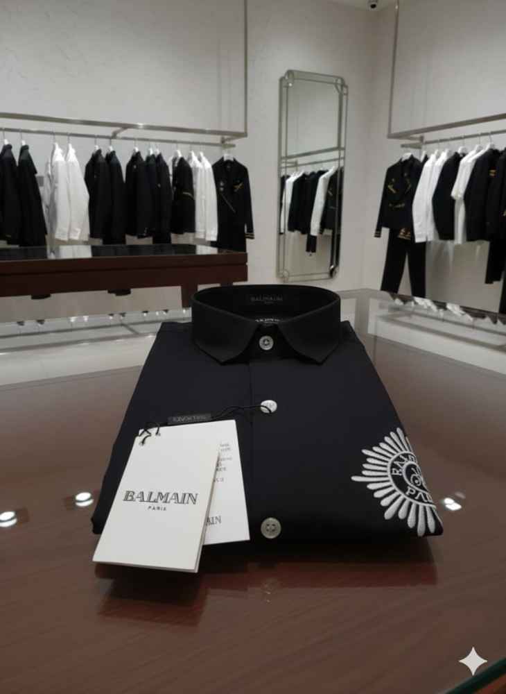 Balmain Embroidered Black Premium Cotton Shirt-thumb-2