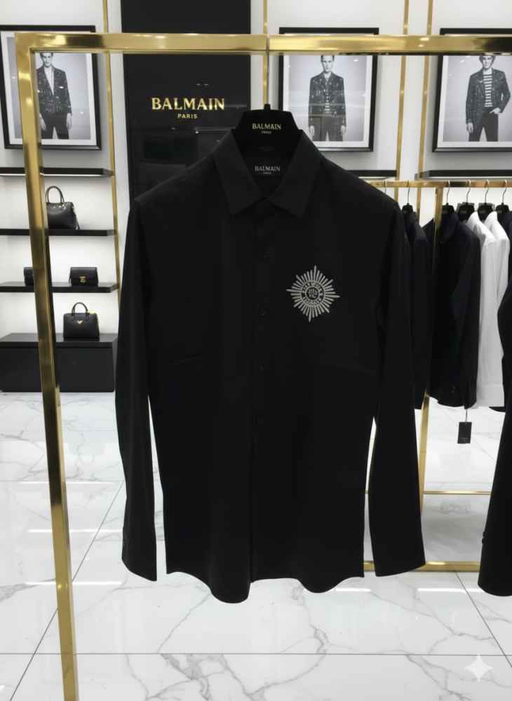 Balmain Embroidered Black Premium Cotton Shirt-thumb-3