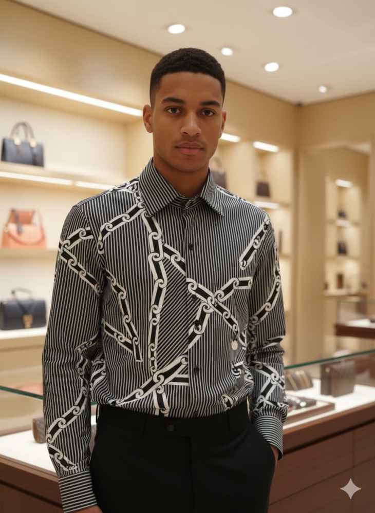 Louis Vuitton Monogram Black Premium Cotton Shirt-thumb-1