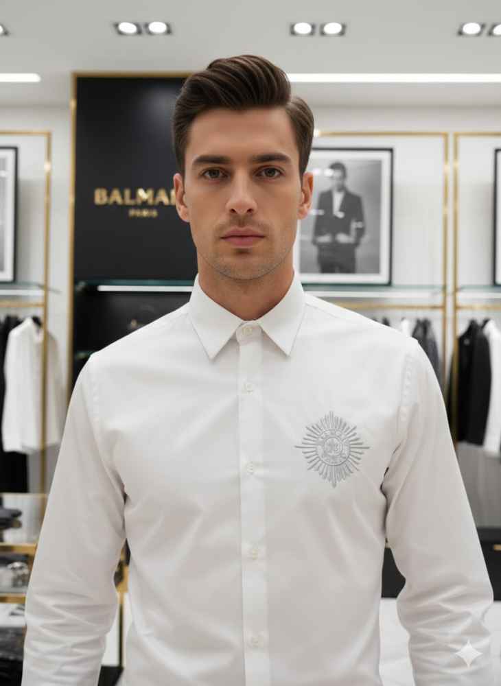 Balmain Embroidered White Premium Cotton Shirt-1