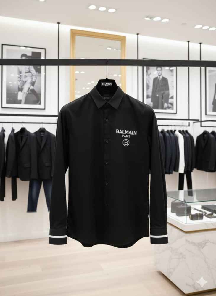 Balmain Embroidered Black Premium Cotton Shirt-1
