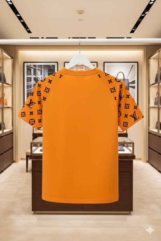 Louis Vuitton Orange Embroidery Logo Premium T-shirt-3