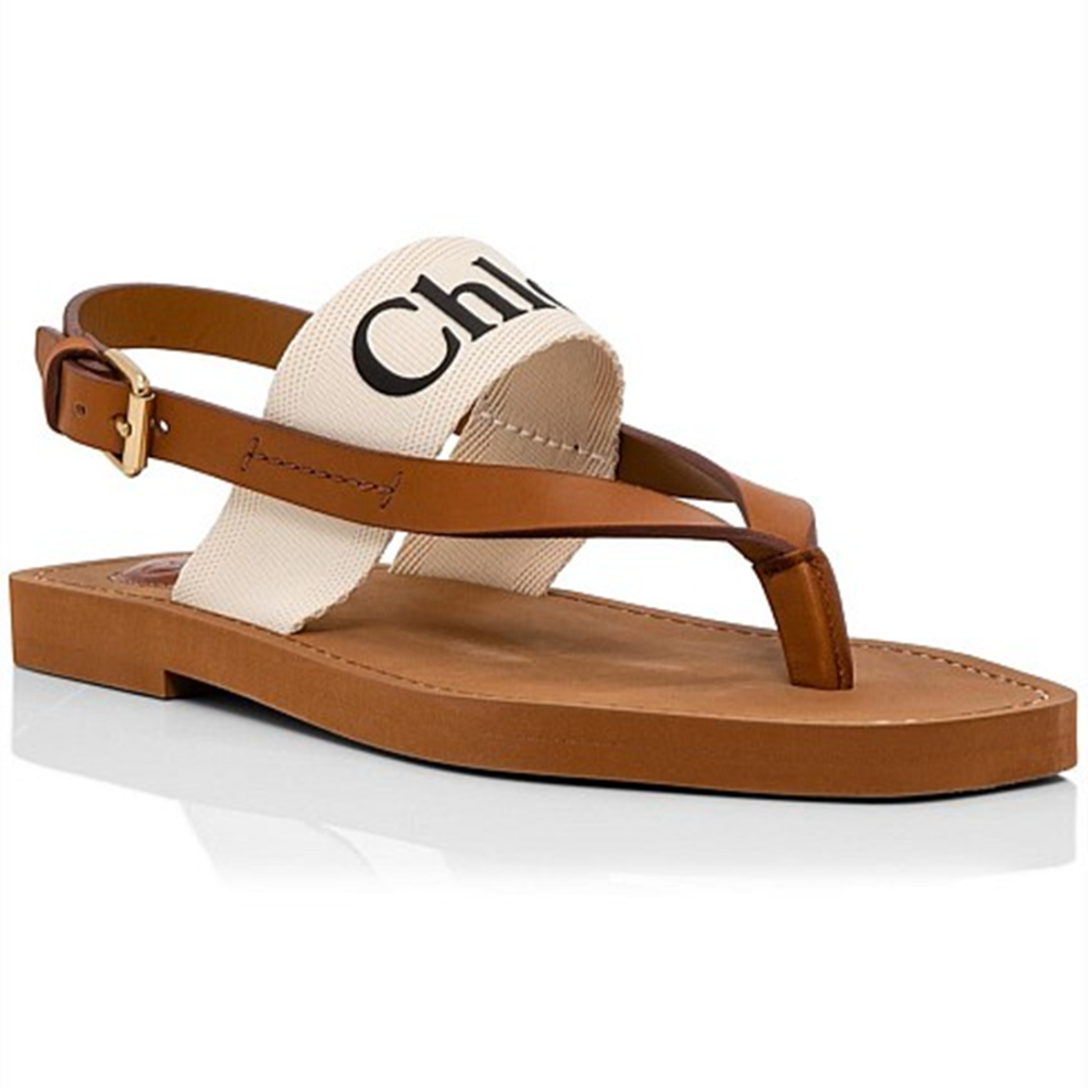Chloe White Woody Canvas & Rubber Flat Sandal-1