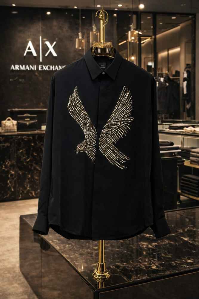 Armani Exchange Black Premium Quality Cotton Shirt-thumb-0