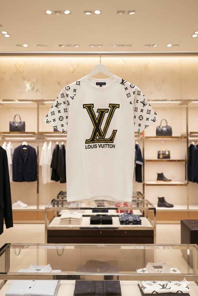 Louis Vuitton White Embroidery Logo Premium T-shirt-3