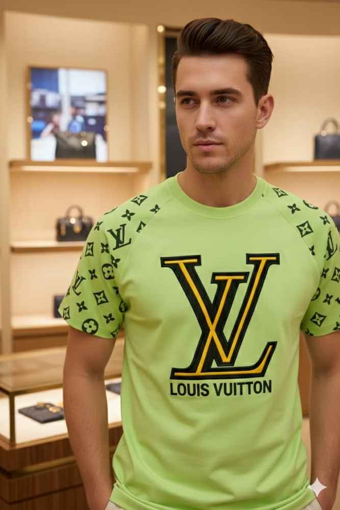 Louis Vuitton Green Embroidery Logo Premium T-shirt-1