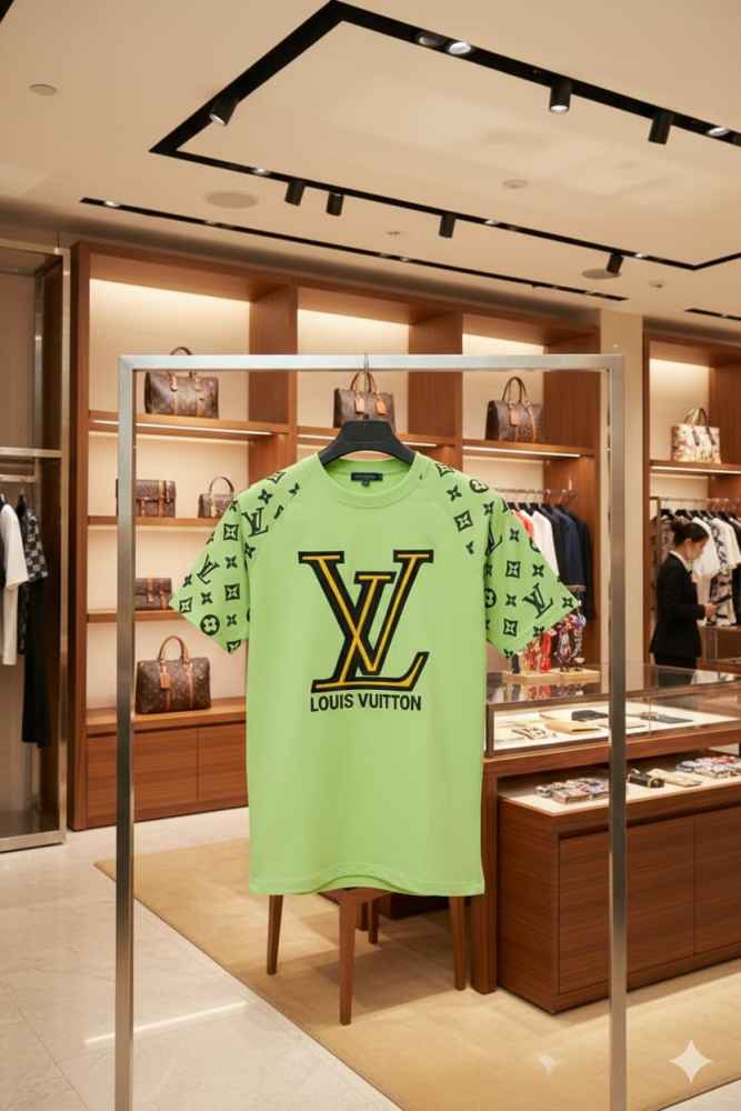 Louis Vuitton Green Embroidery Logo Premium T-shirt-3