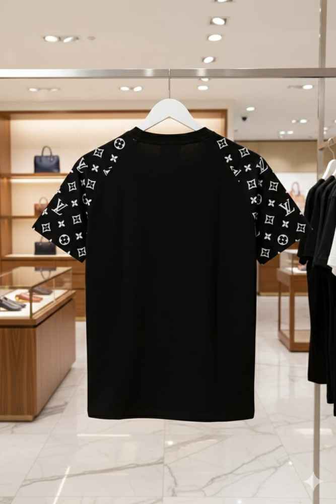 Louis Vuitton Black Embroidery Logo Premium T-shirt-3