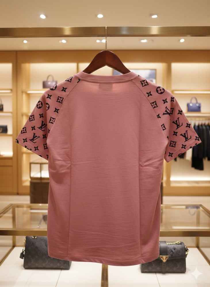 Louis Vuitton Pink Embroidery Logo Premium T-shirt-3