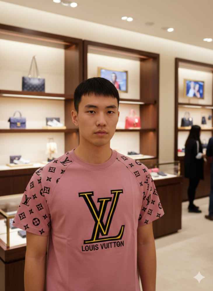 Louis Vuitton Pink Embroidery Logo Premium T-shirt-1