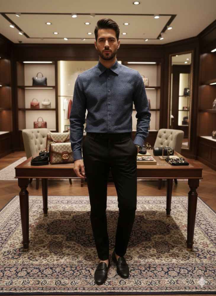 Gucci Navy Blue Premium Quality Cotton Shirt-1