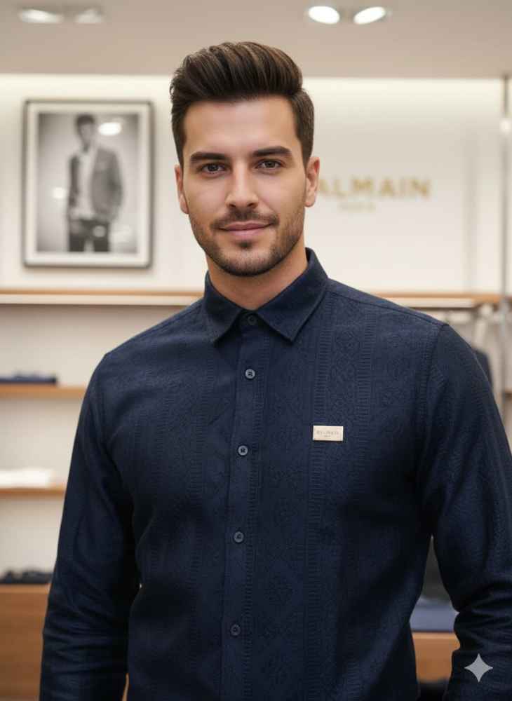 Balmain Embroidered Blue Premium Cotton Shirt-1