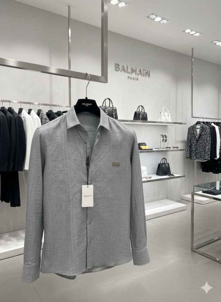 Balmain Embroidered Grey Premium Cotton Shirt-2