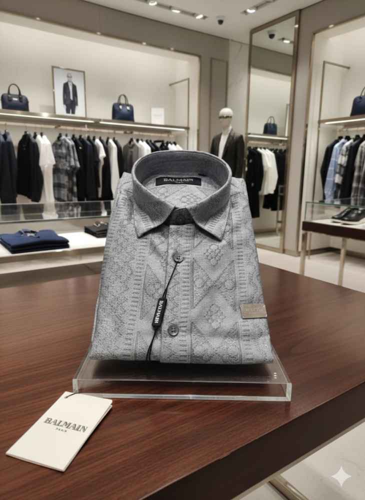 Balmain Embroidered Grey Premium Cotton Shirt-3