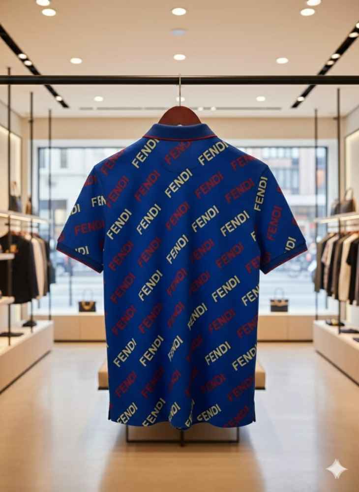 Fendi Blue Embroidery Logo Premium Baggy Fit T-shirt-thumb-2