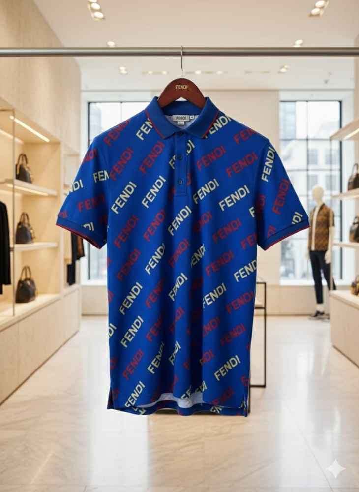 Fendi Blue Embroidery Logo Premium Baggy Fit T-shirt-thumb-3