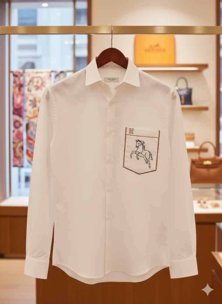 Hermès Horse Logo Embroidery White Premium Shirt-4