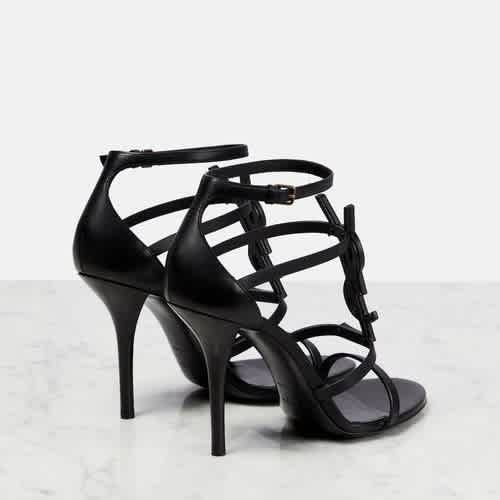 Saint Laurent Black Premium Leather Heel Sandals-1