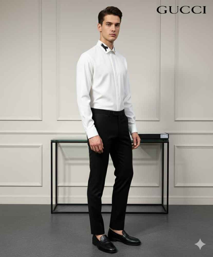 Gucci GG Embroidery White Stretch Cotton Shirt-thumb-1