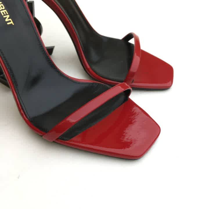 Saint Laurent Patent Wine Leather Heel Sandals-thumb-2