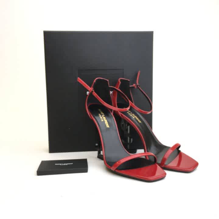 Saint Laurent Patent Wine Leather Heel Sandals-thumb-3