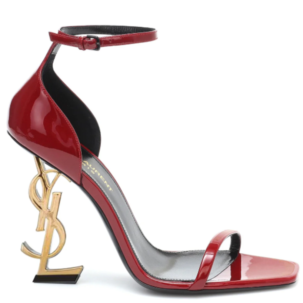 Saint Laurent Patent Wine Leather Heel Sandals-thumb-0