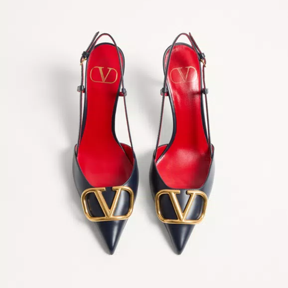 Valentino Vlogo Signature Black Leather Premium Quality Heel Sandals-thumb-2