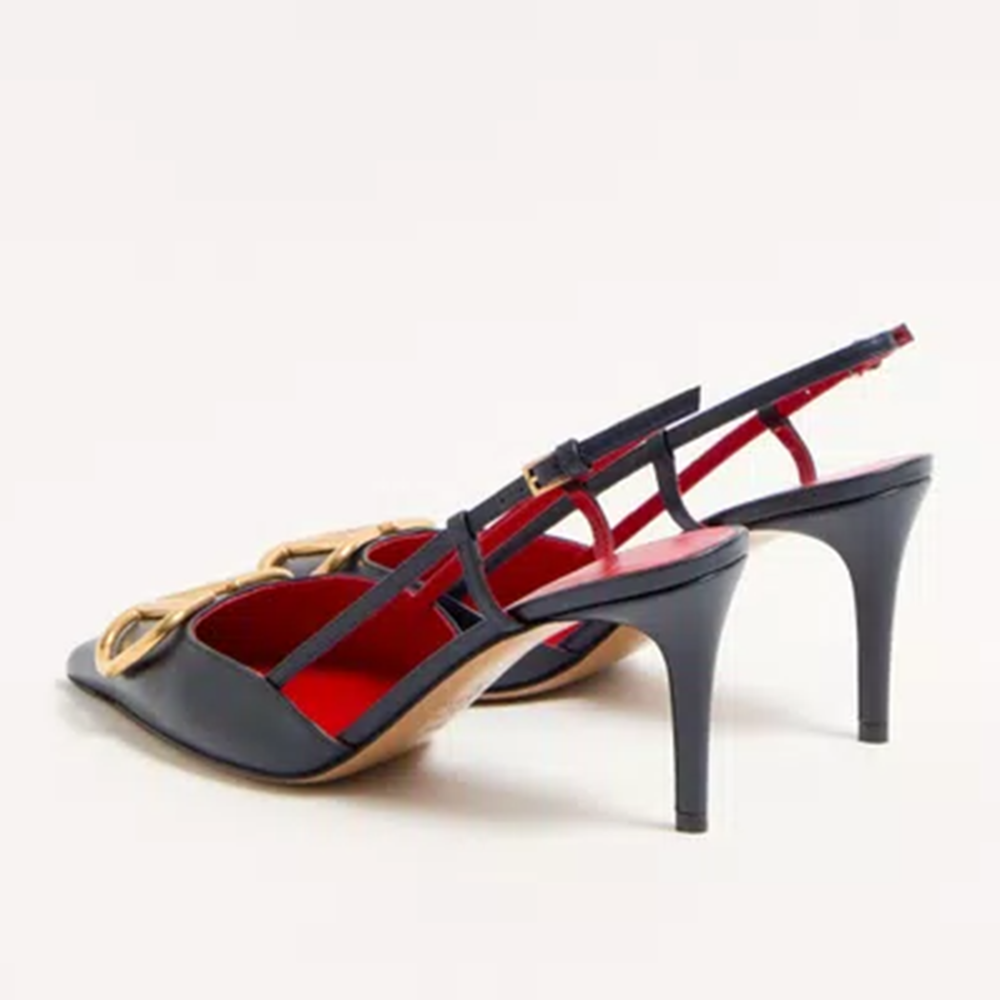 Valentino Vlogo Signature Black Leather Premium Quality Heel Sandals-thumb-3