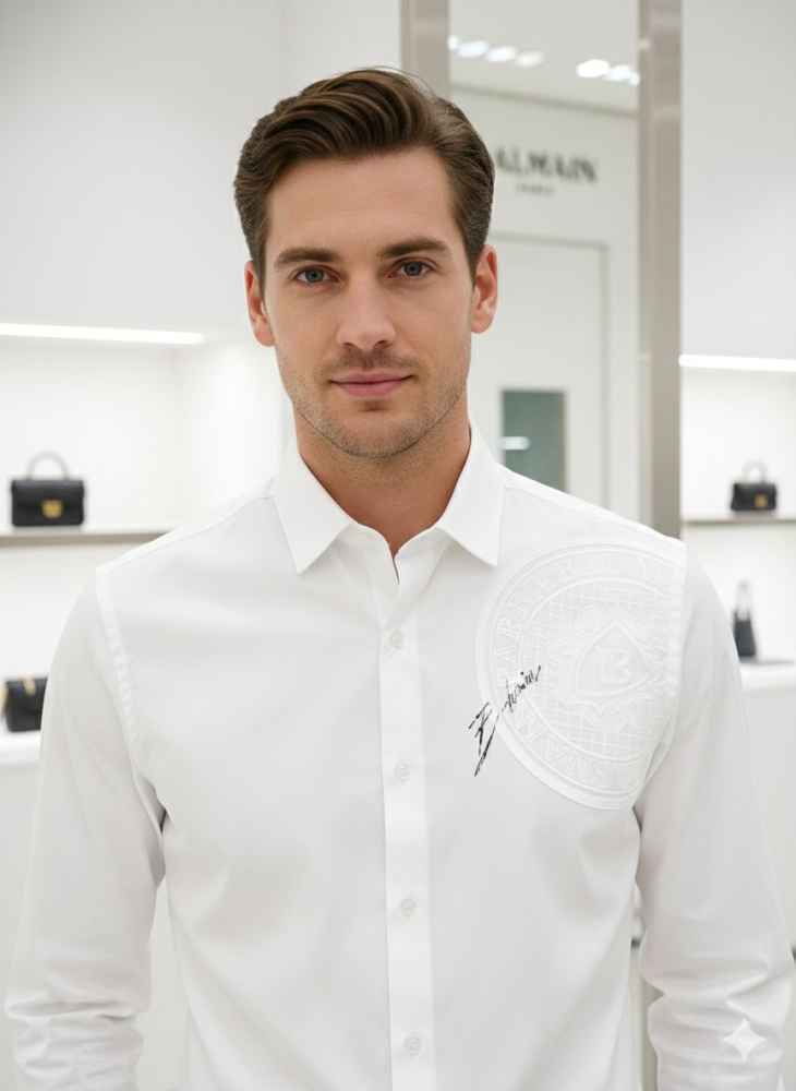Balmain Embroidered White Premium Cotton Shirt-1