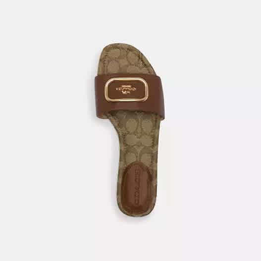 Coach Brown Canvas Print Women's Flat Sandal-thumb-3